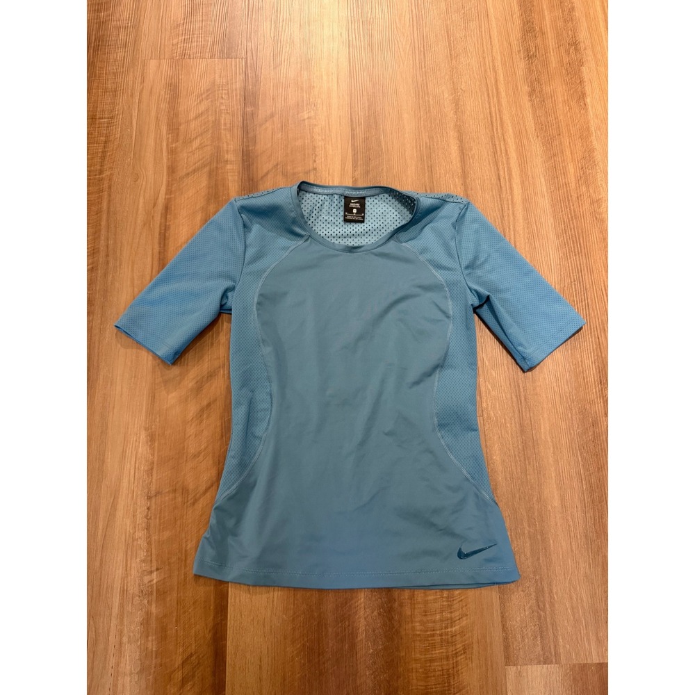 Nike Pro Hypercool Top Women M Blue Short Sleeve Mesh Training Shirt 889619-408